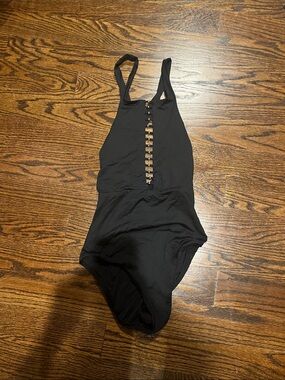 Sexy black one piece with gold bead detail